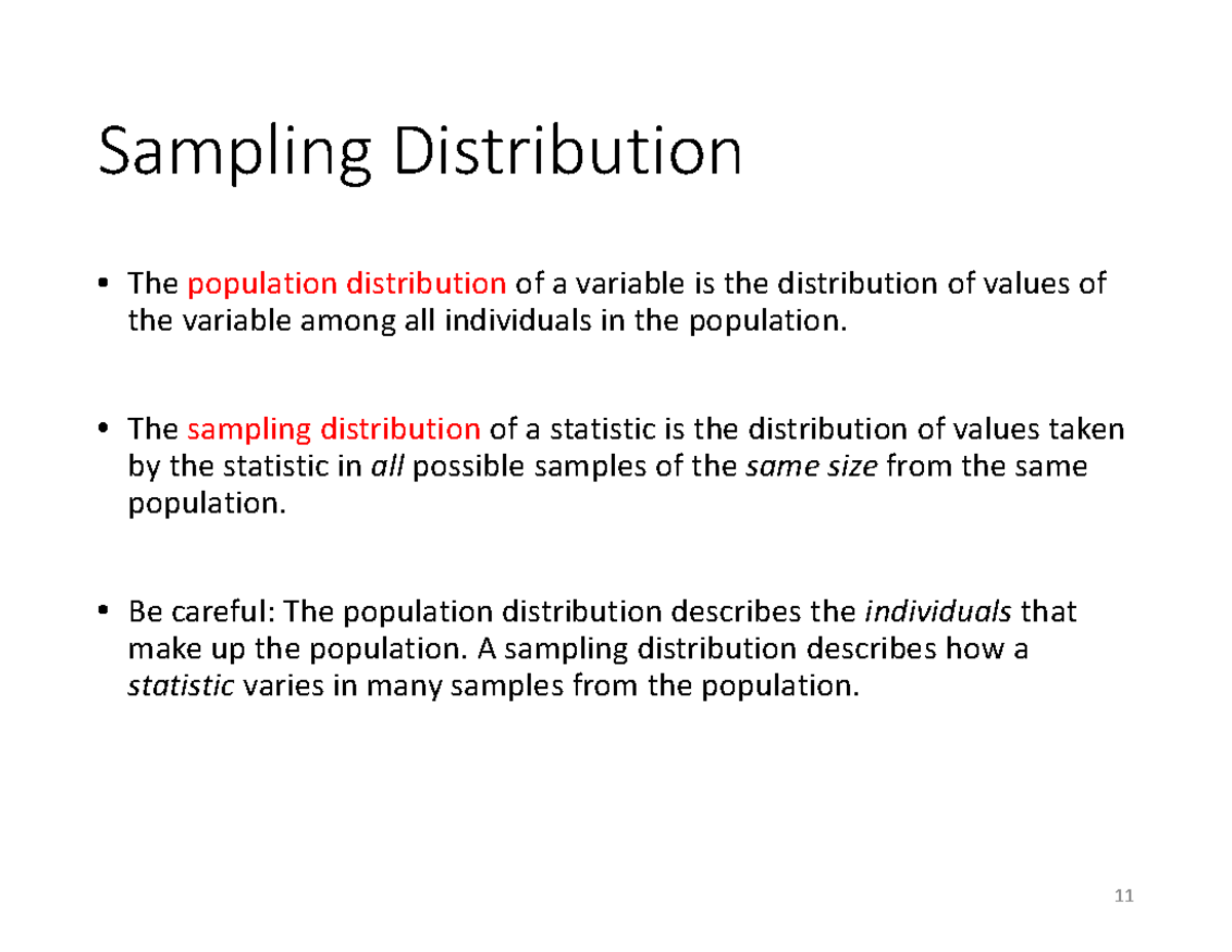 Week4-Extra Notes on Sampling Distribution - Sampling Distribution The ...