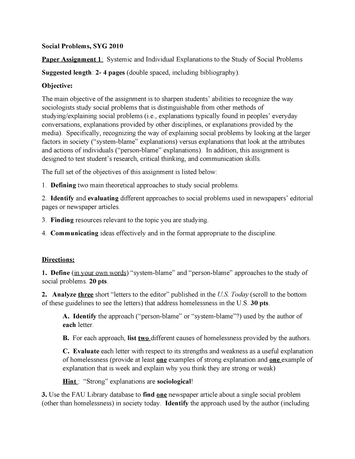 Soc. Probl. Paper 1 Guidelines 2024 - Social Problems, SYG 2010 Paper ...