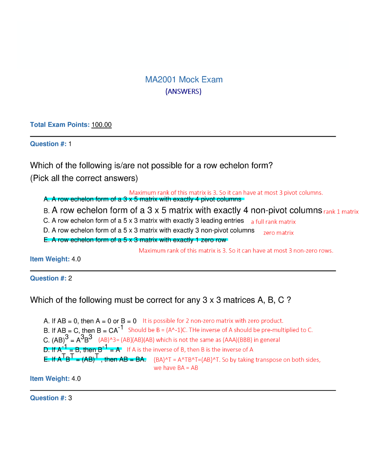 MA2001 Mock Exam 2021 Answer - MA2001 - NUS - Studocu