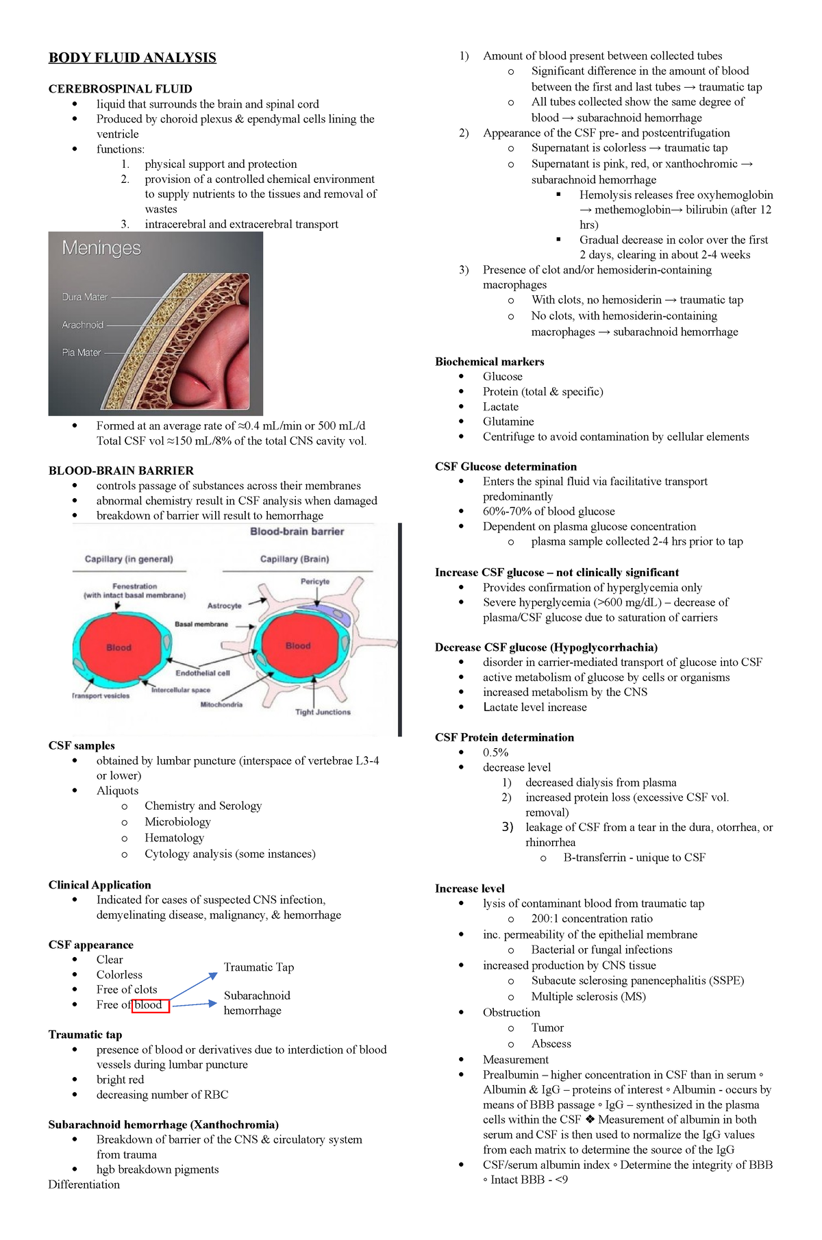 Body Fluid Analysis - BODY FLUID ANALYSIS CEREBROSPINAL FLUID Liquid ...