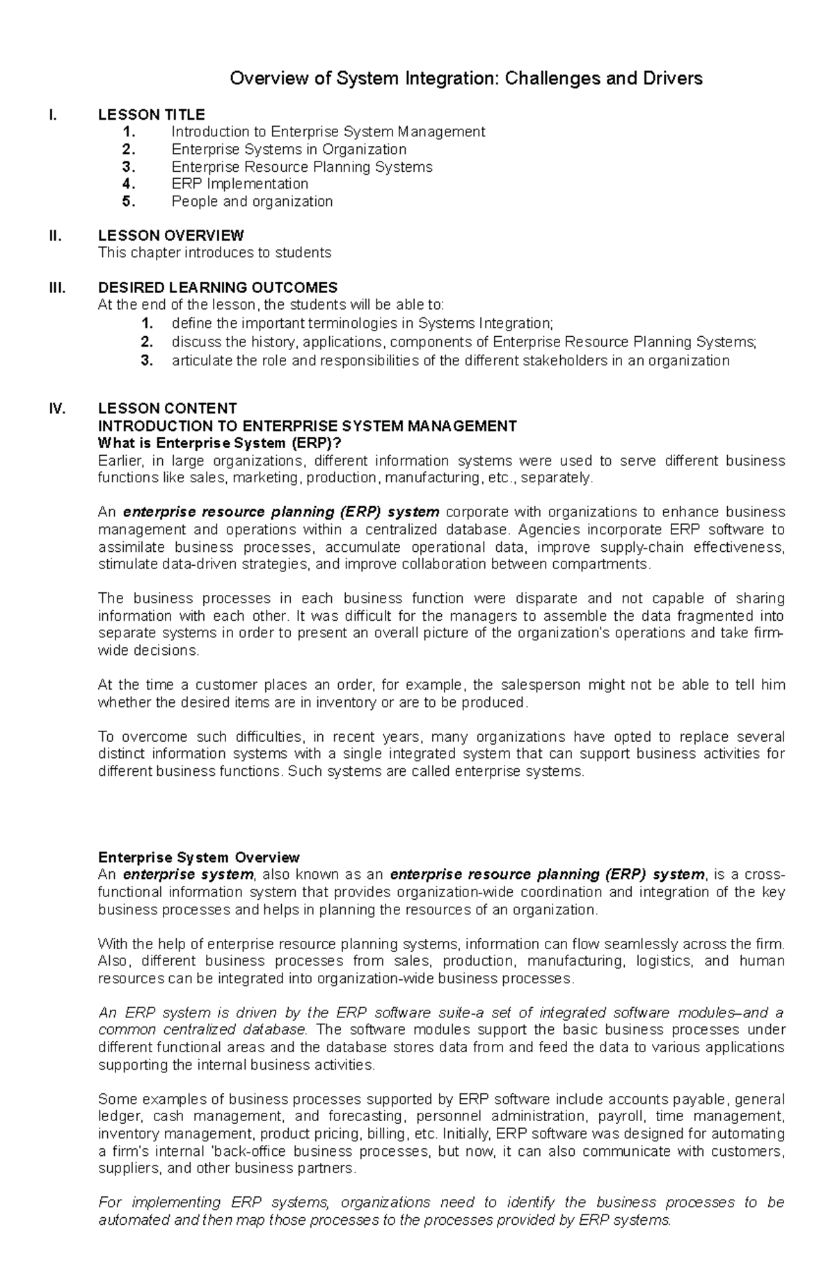 Overview of System Integration Challenges and Drivers LESSON TITLE
