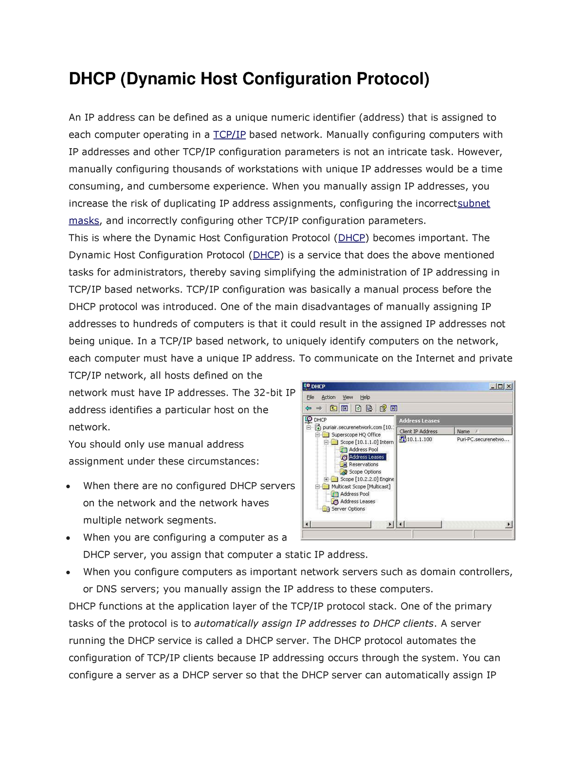 DHCP - DHCP - DHCP (Dynamic Host Configuration Protocol) An IP Address ...