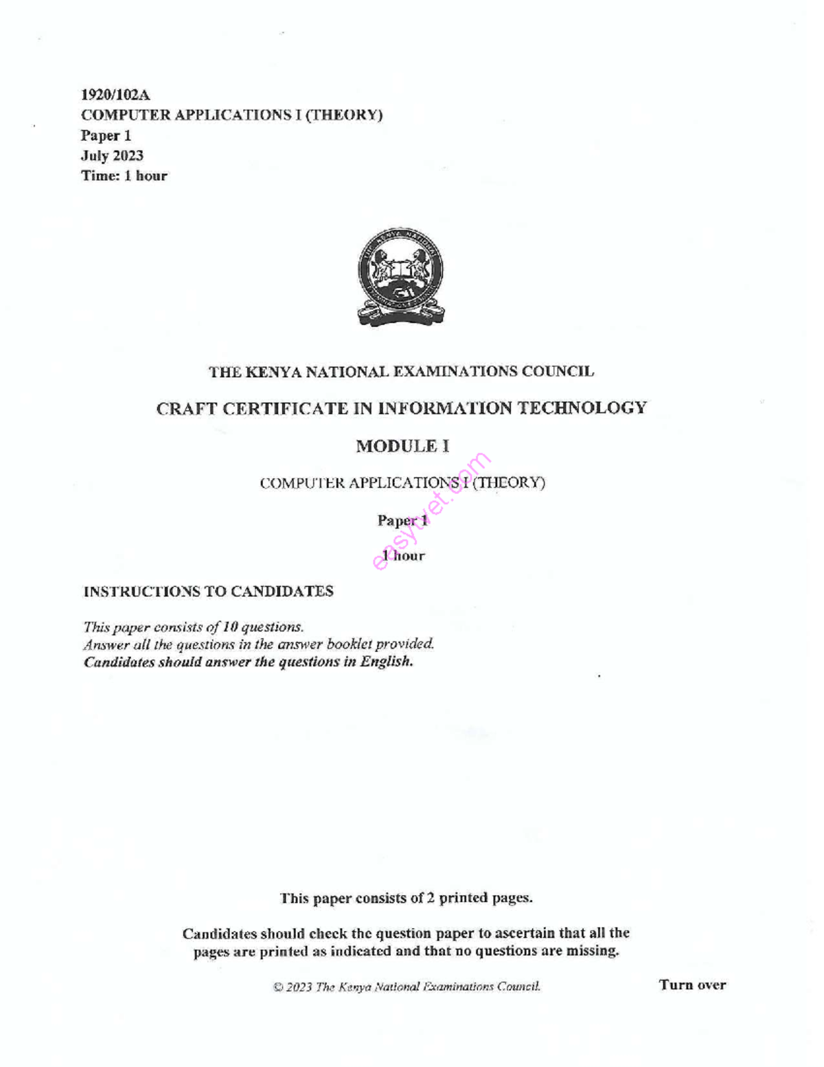 Computer application - Information Technology - easytvet - Studocu