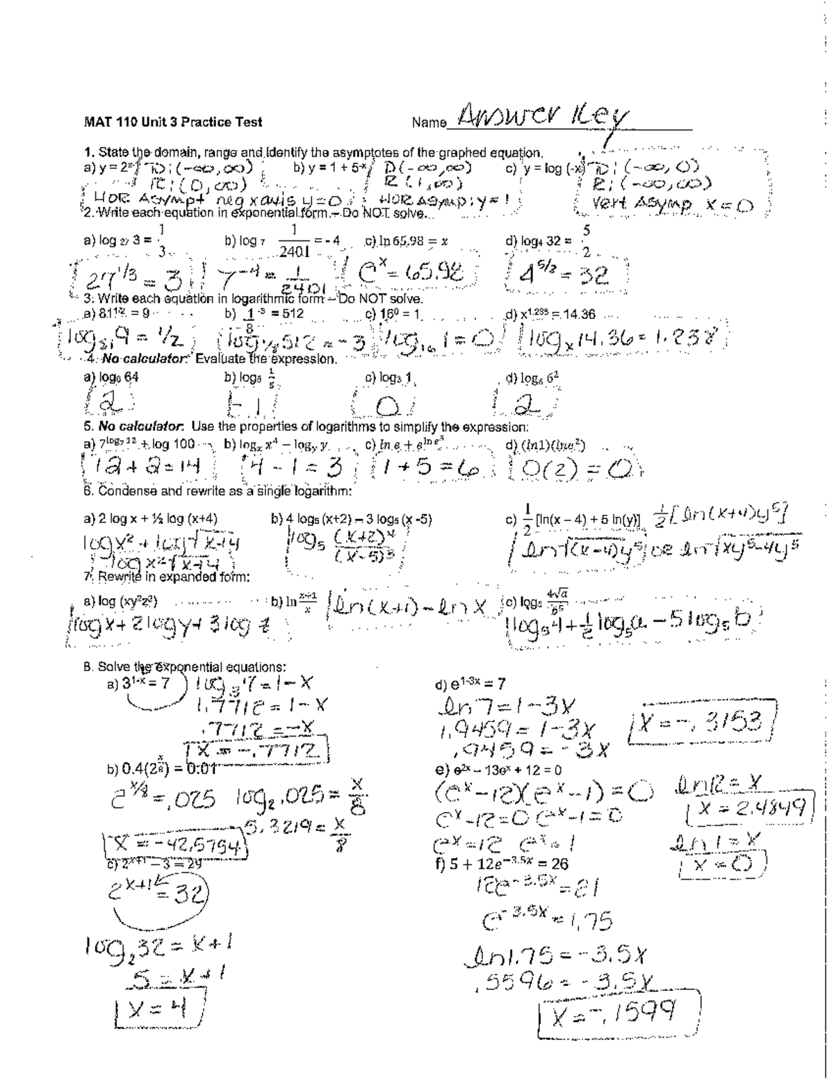 Unit 3 Practice Test Solutions - MAT 110 - Studocu