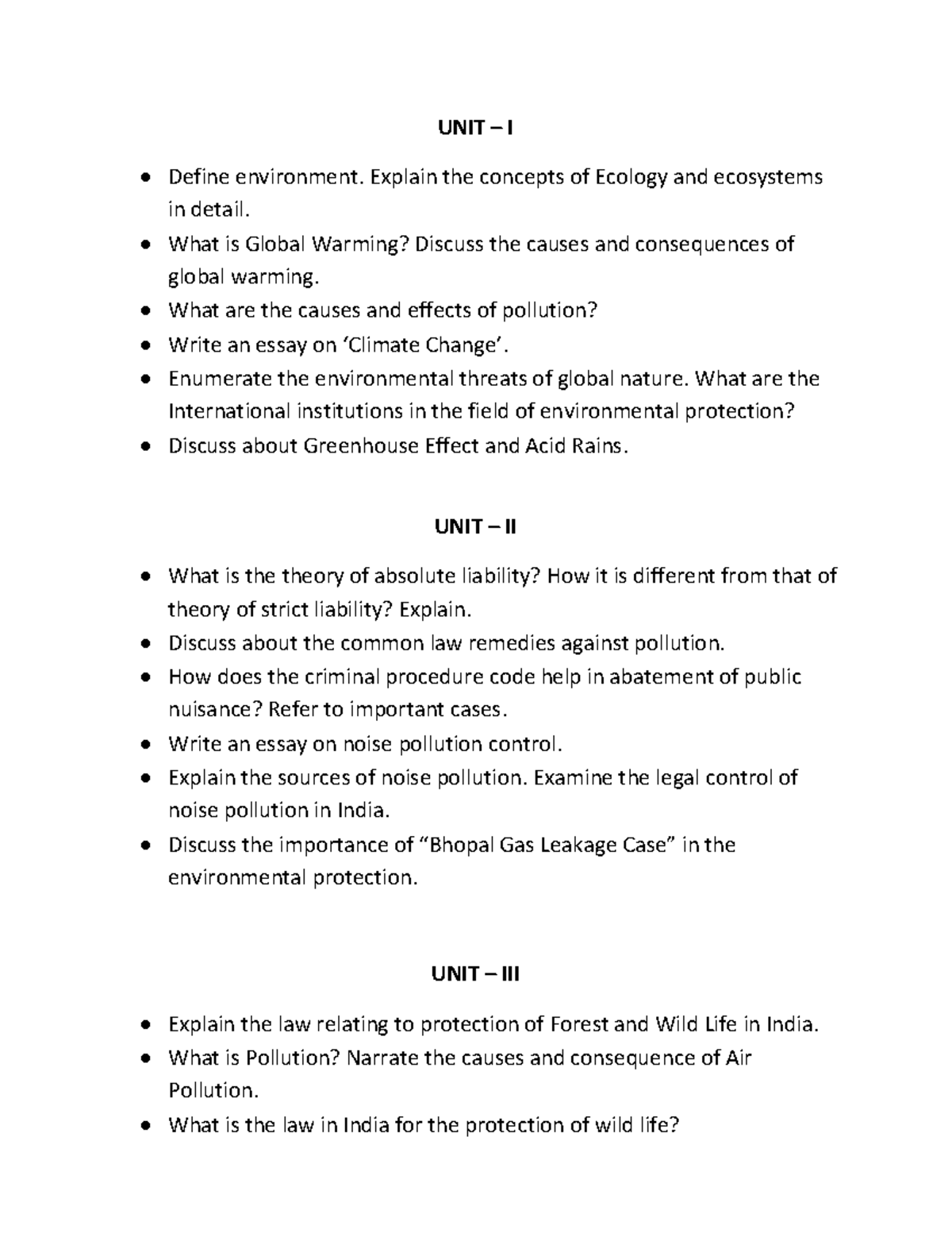 LLB3YDCI Semester PaperV Environment LAW UNIT I Define