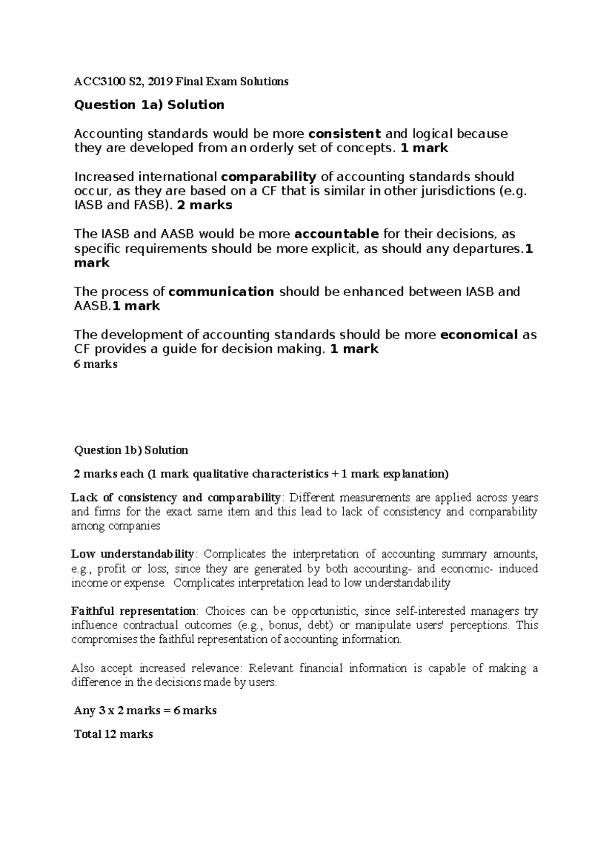 Final Exam February 2019, answers - ACC3100 S2, 2019 Final Exam ...