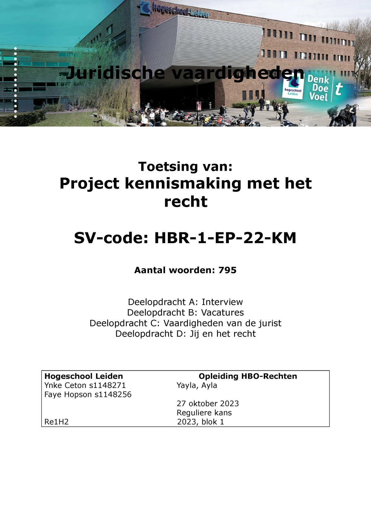 Juridische Vaardigheden - Juridische Vaardigheden Toetsing Van: Project ...