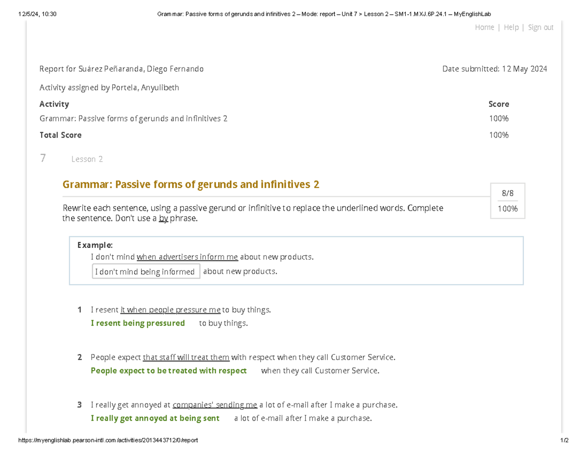 Grammar Passive Forms Of Gerunds And Infinitives 2 – Mode Report – Unit ...