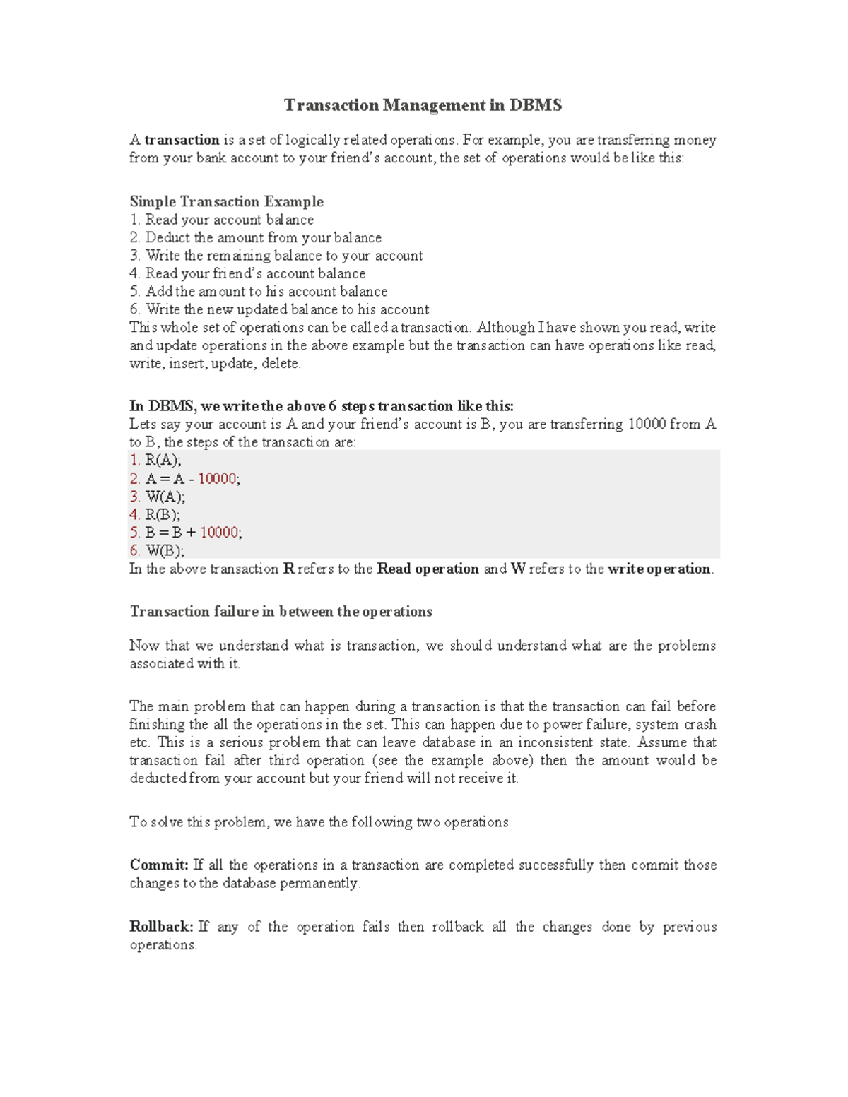 Transaction Management in DBMS - For example, you are transferring ...