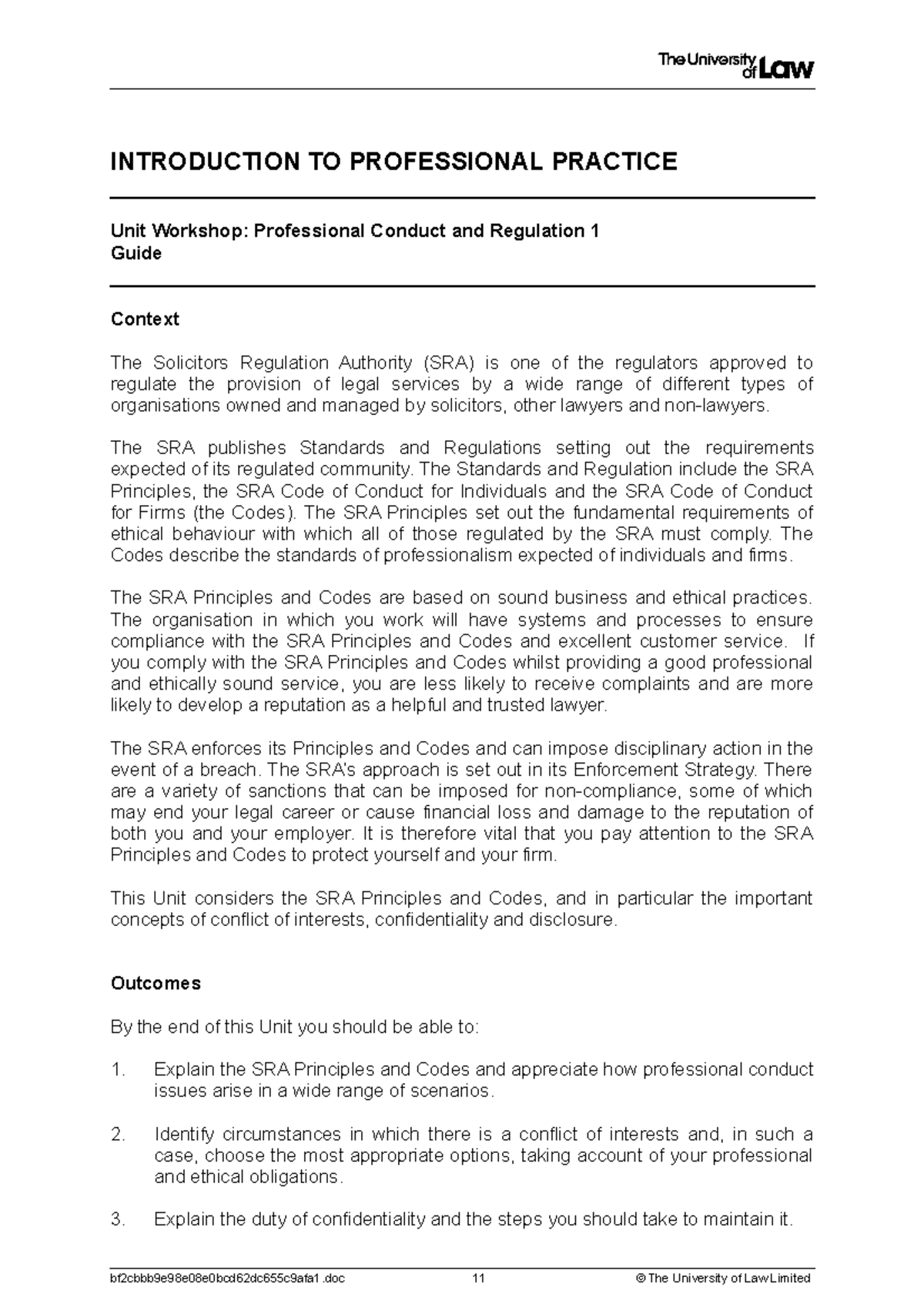 Workshop guide - INTRODUCTION TO PROFESSIONAL PRACTICE Unit Workshop ...
