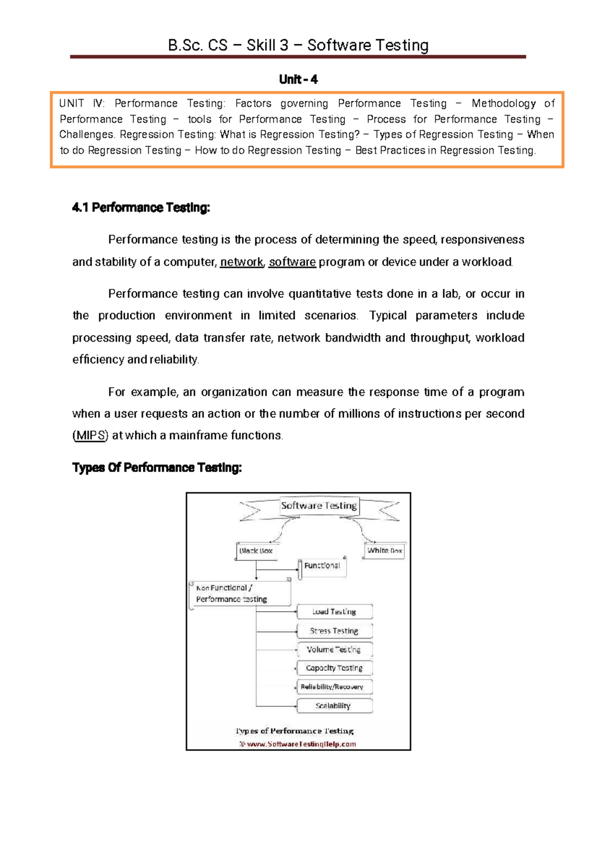 CS Skill 3 ST Unit - 4 - Lecture notes - Unit - 4 1 Performance Testing ...