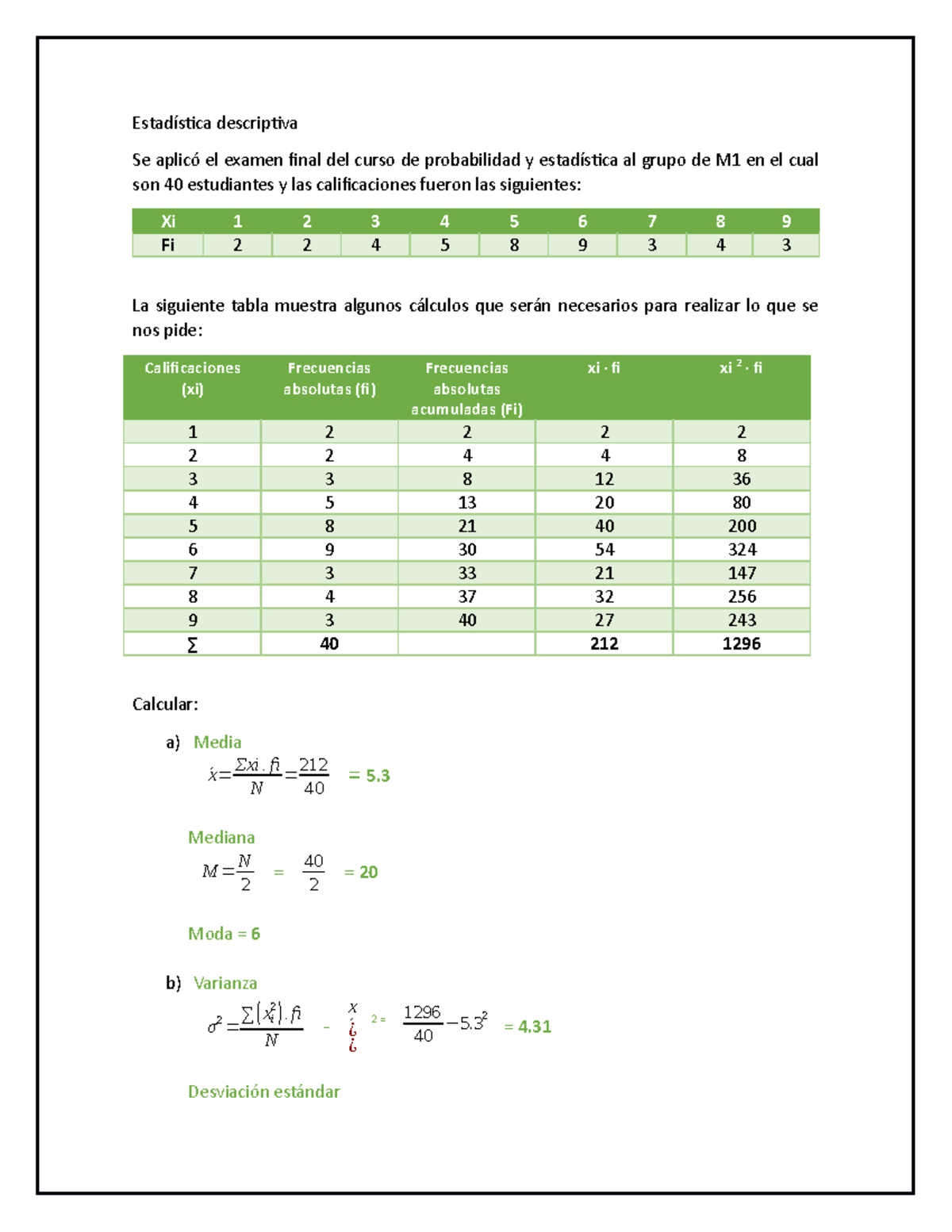 Actividad 1 Estadística Descriptiva - Estadística Descriptiva Se Aplicó ...