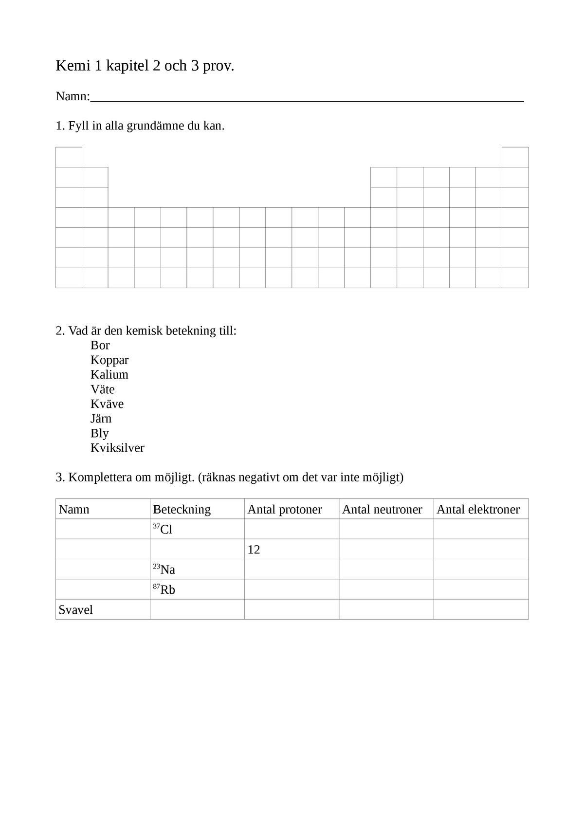 Prov övning På Kap 2&3 Kemi 1 - Kemi 1 Kapitel 2 Och 3 Prov. - Studocu