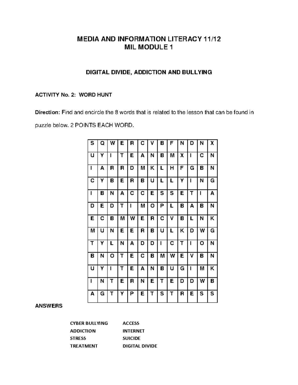 Media And Information Literacy Module 1 Activity 2 Media And Information Literacy 11 Mil 7191