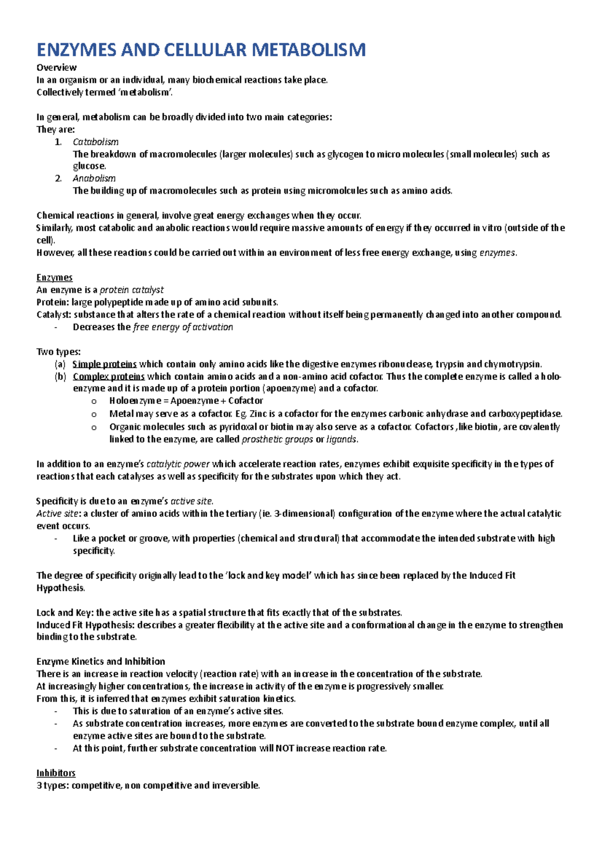 Enzymes AND Cellular Metabolism - ENZYMES AND CELLULAR METABOLISM ...