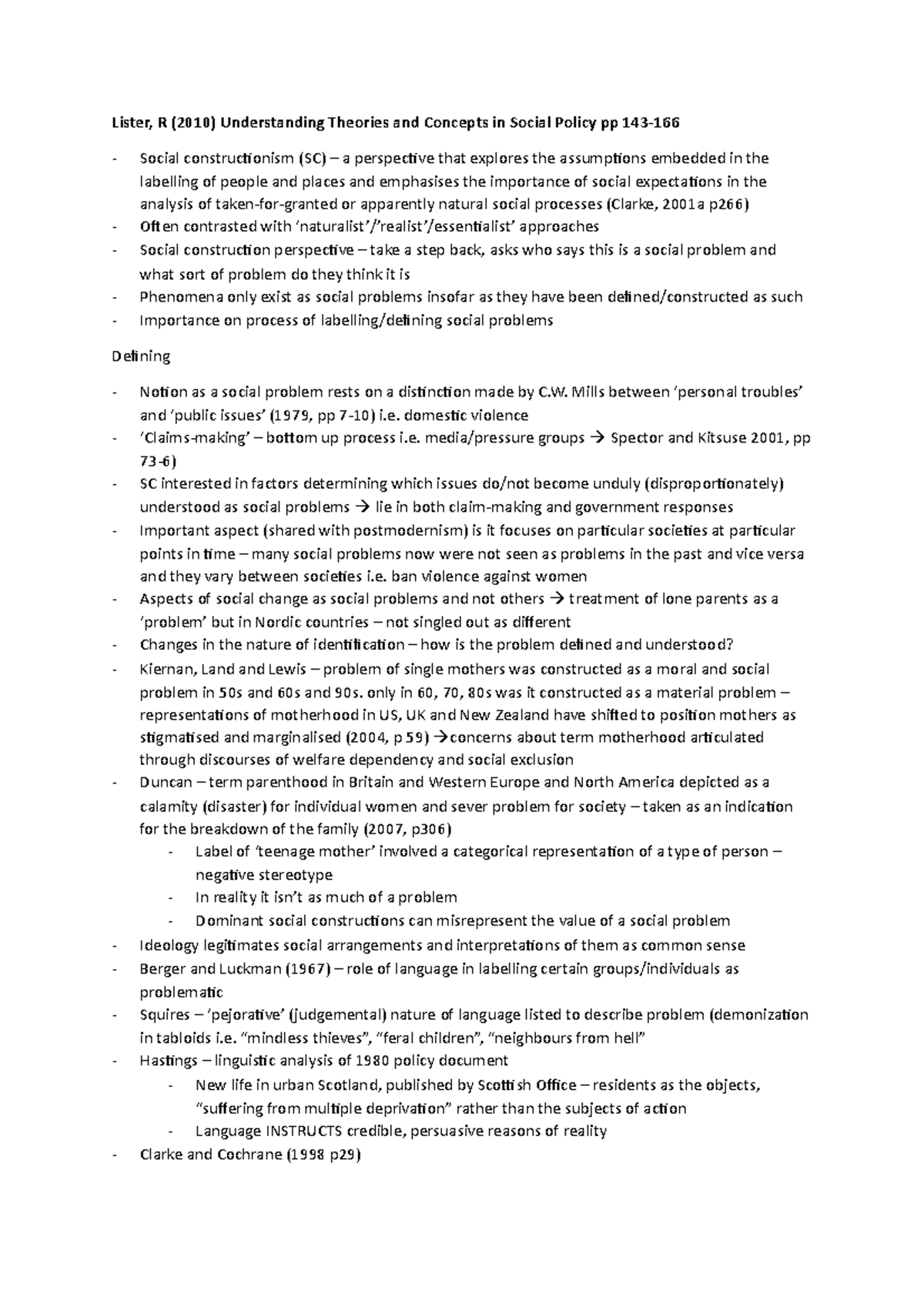 Lister reading - Lister, R (2010) Understanding Theories and Concepts ...