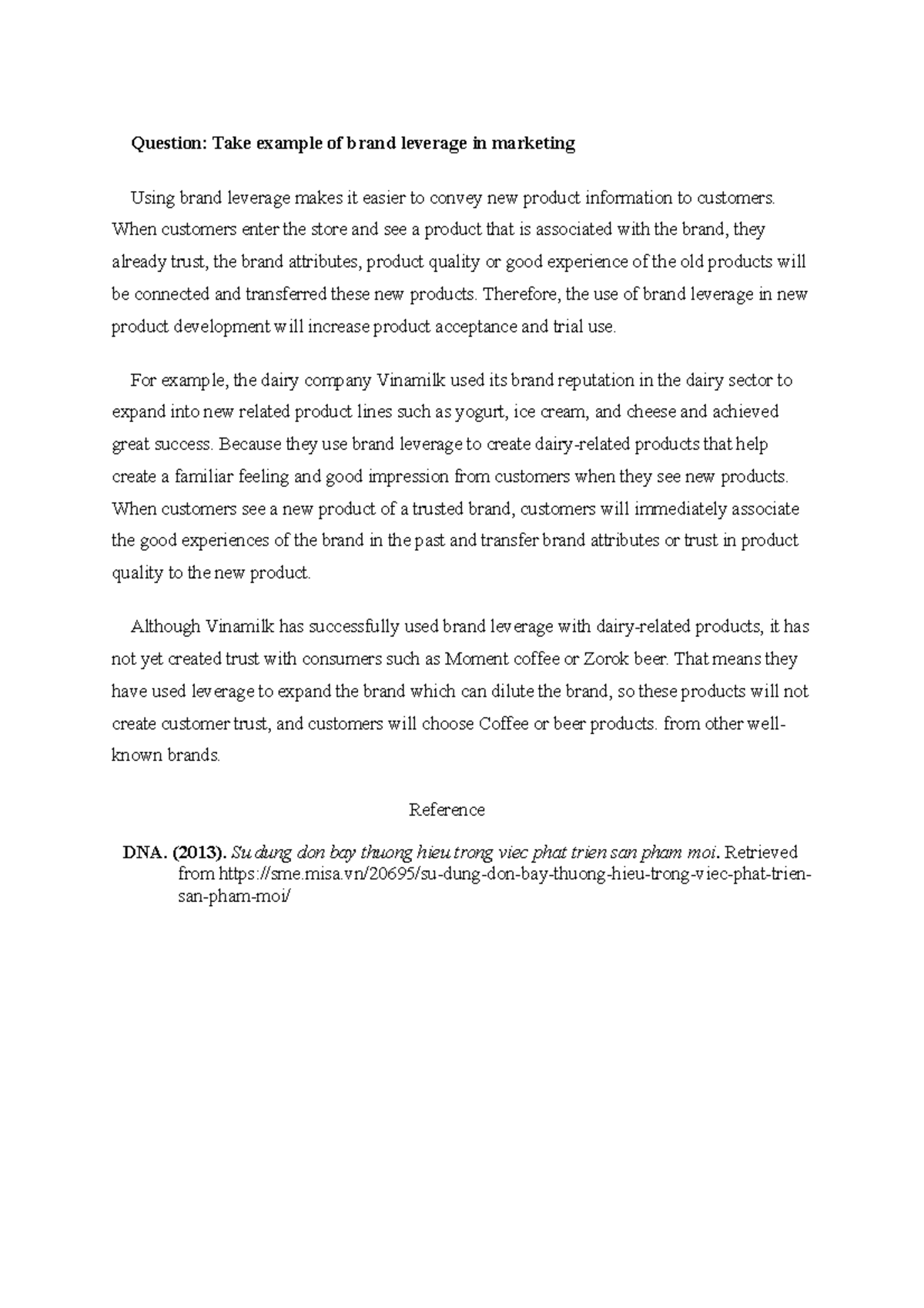 Leverage Brand Practice Quiz Question Take example of brand