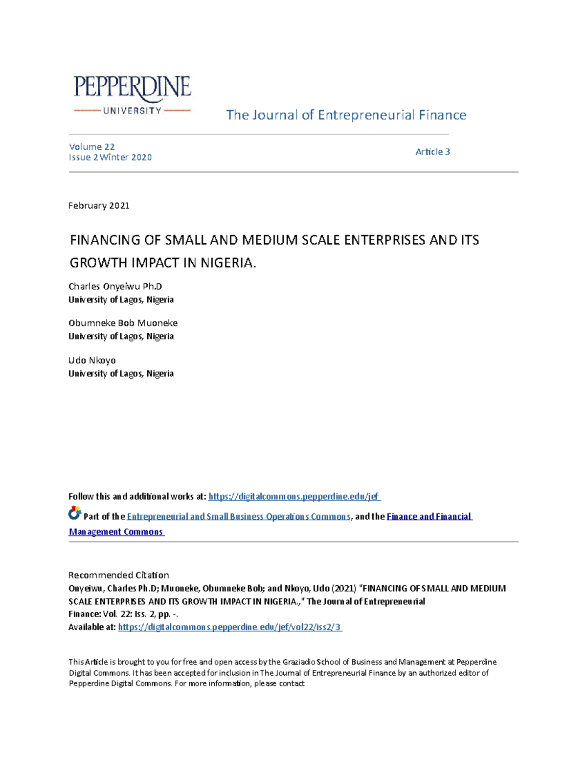 SME Financing and its Growth Impact in Nigeria - February 2021 ...