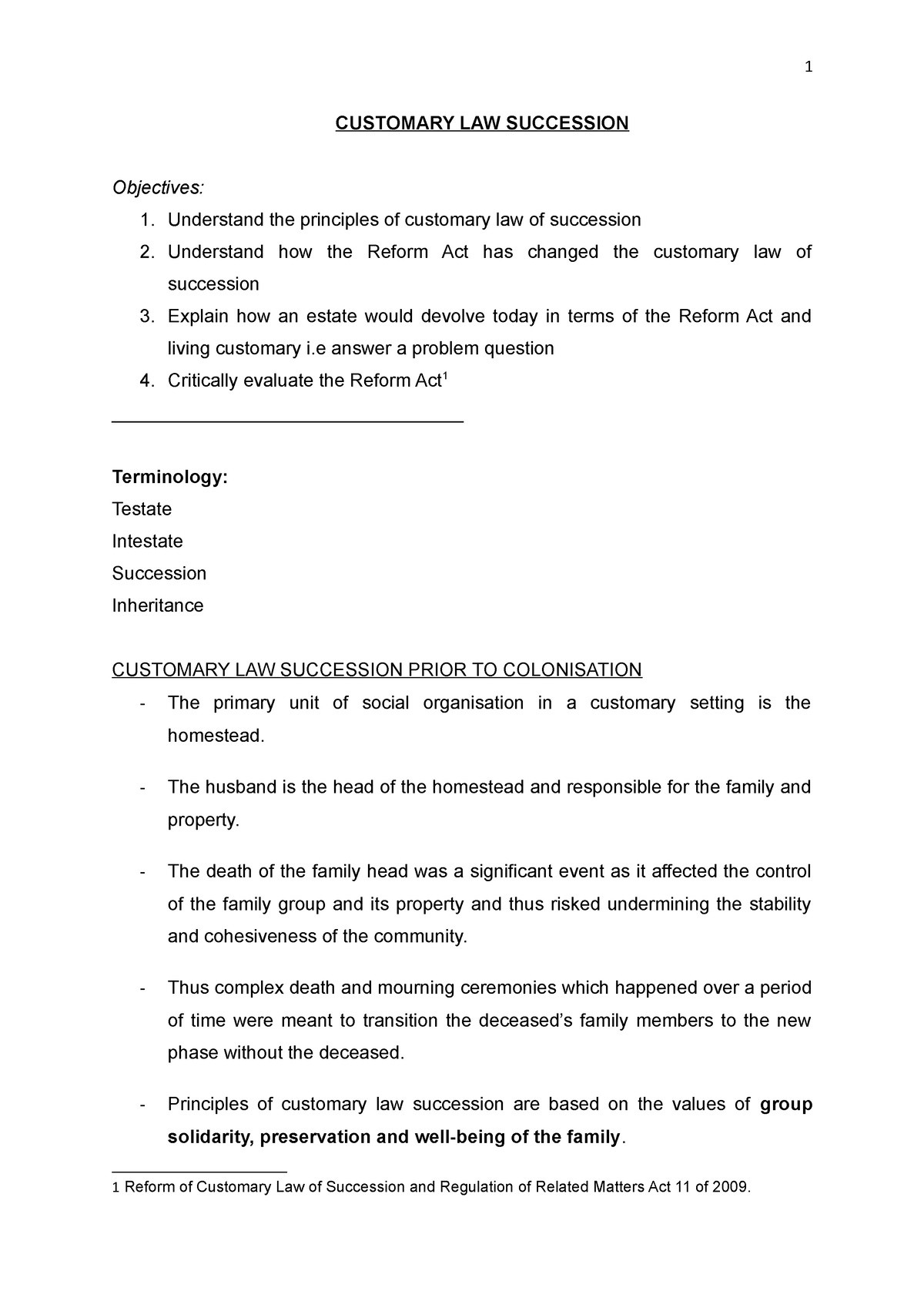 14. Customary Law Succession - CUSTOMARY LAW SUCCESSION Objectives: 1 ...