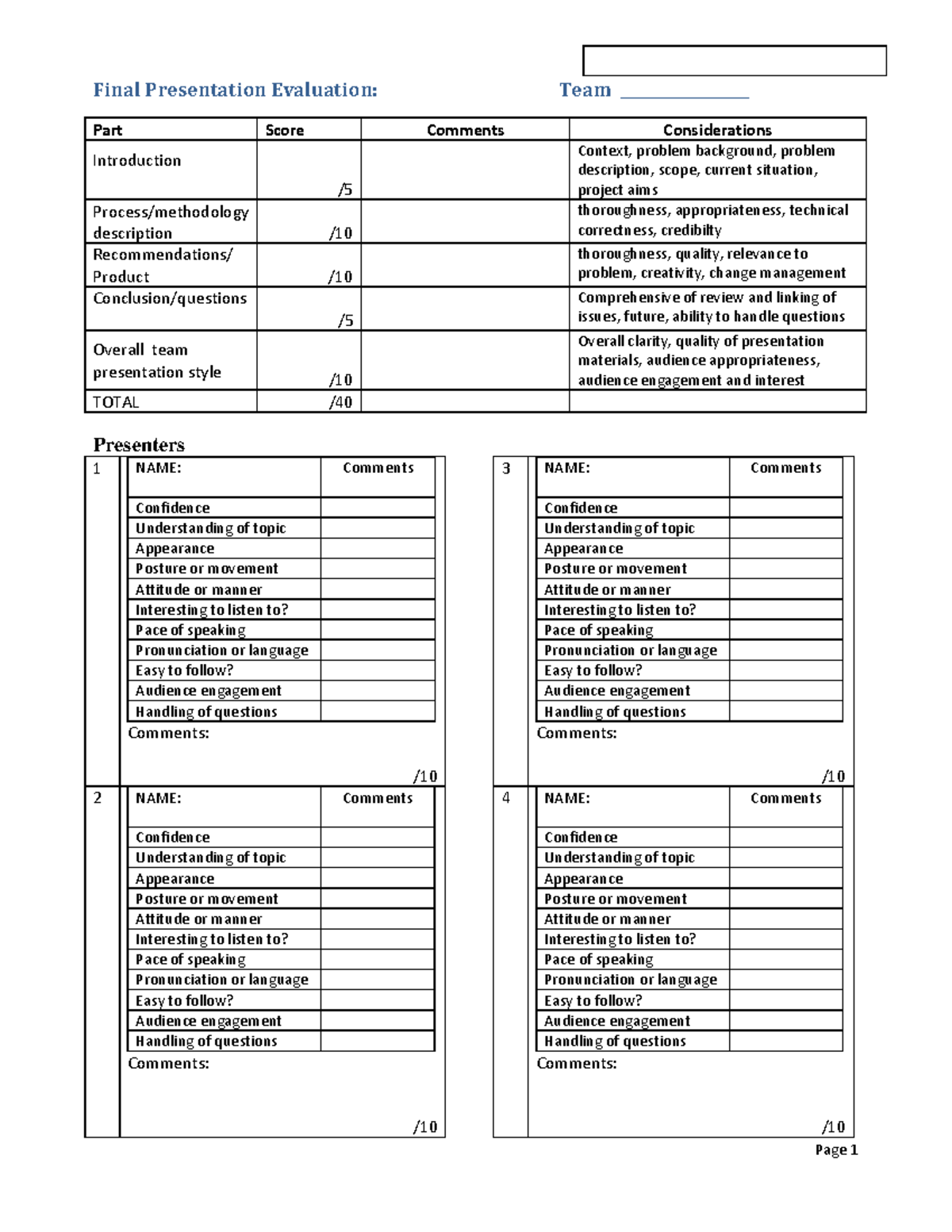 Final Presentation Evaluation template - Page 1 Final Presentation ...