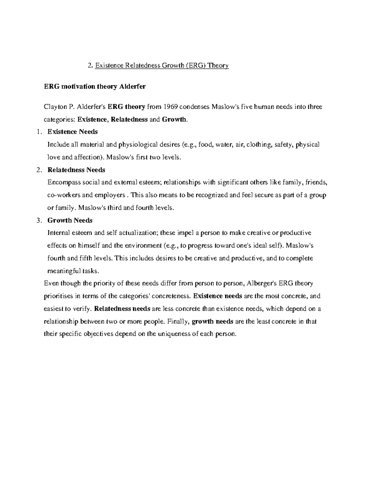 ERG theory of motivation lesson 5 - Existence Relatedness Growth (ERG ...