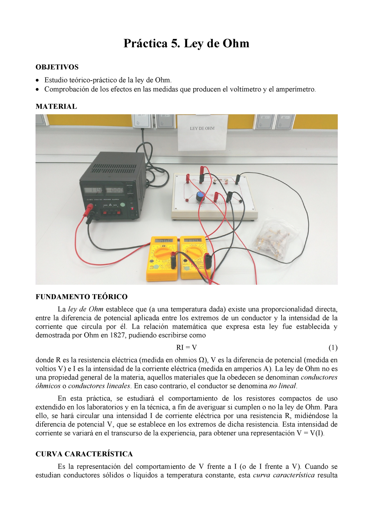 Practica 5-ley De Ohm - Práctica 5. Ley De Ohm OBJETIVOS Estudio ...