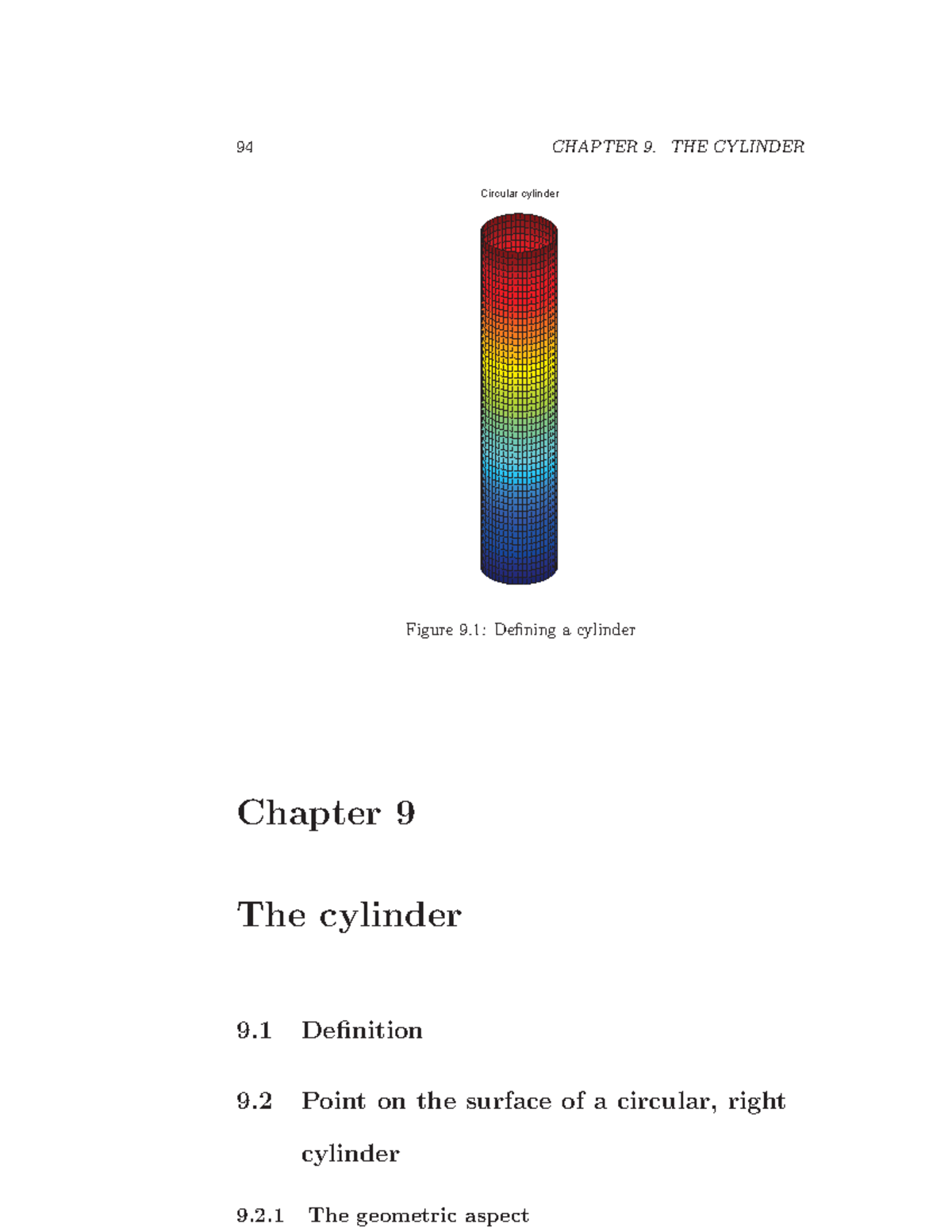 Descriptive Notes P10 - 94 CHAPTER 9. THE CYLINDER Circular Cylinder ...