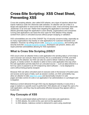 XSS Cheat Sheet - Good XSS - - Studocu