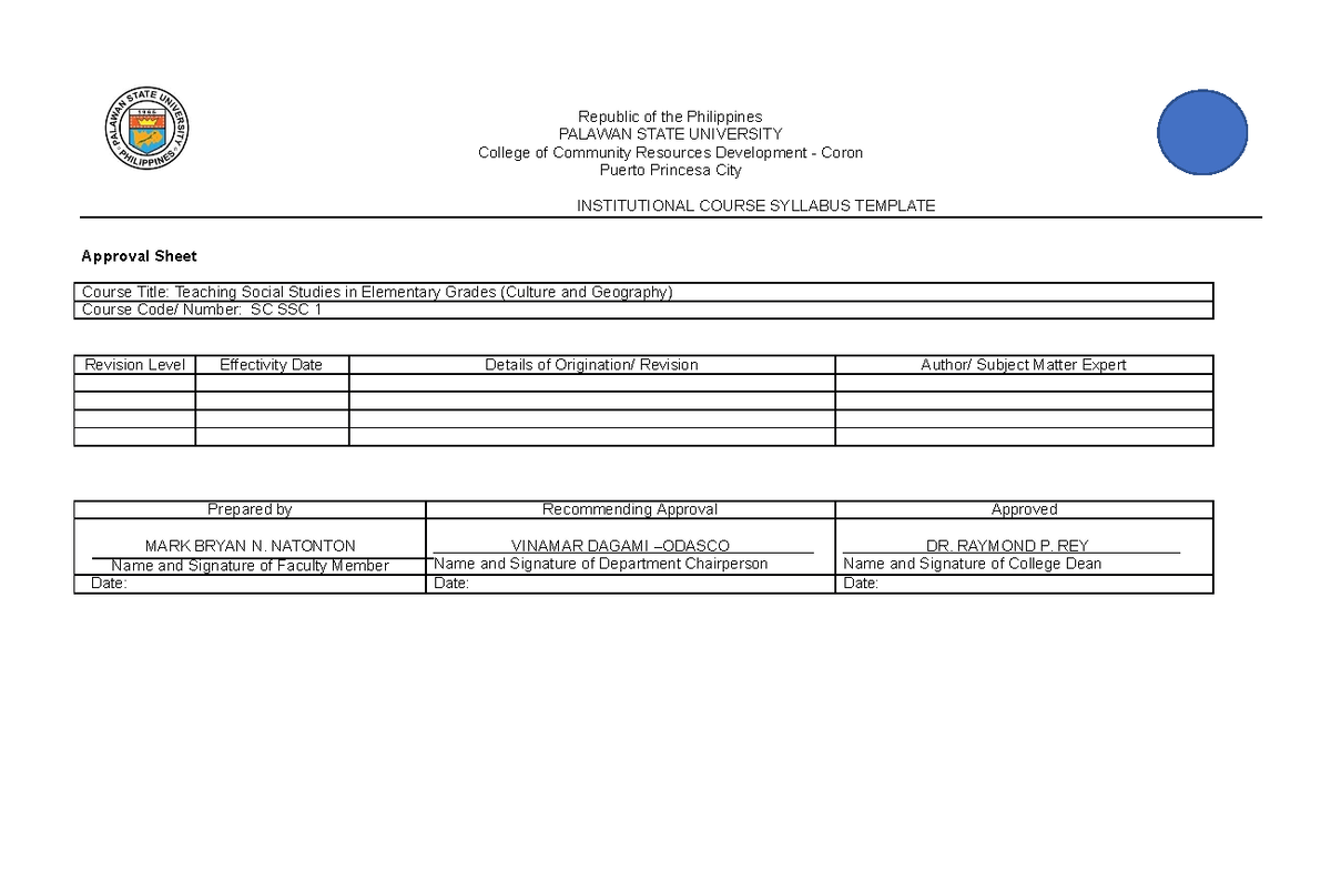 Teaching social studies in elementary grades syllabus educ Republic