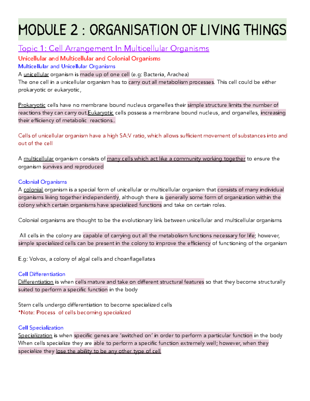 Biology: Module 2 - Topic 1: Cell Arrangement In Multicellular ...