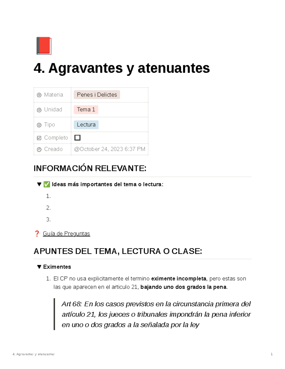 Agravantes y atenuantes - 📕 4. Agravantes y atenuantes Materia Penes i ...