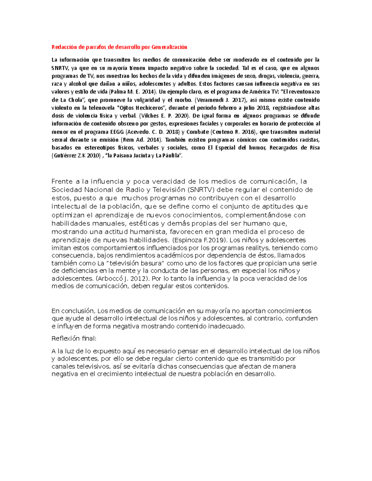 Desarrollo De Párrafos 271122 Redacción De Parrafos De Desarrollo Por Generalización La 2300