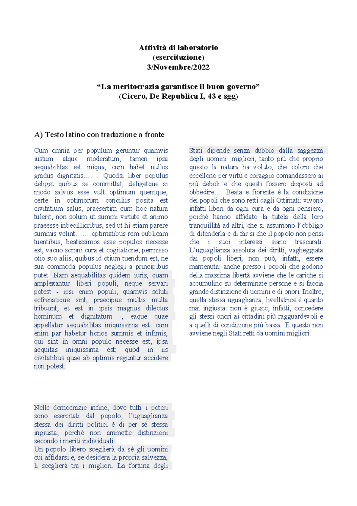 Test cicerone con versione e domande Attività di laboratorio