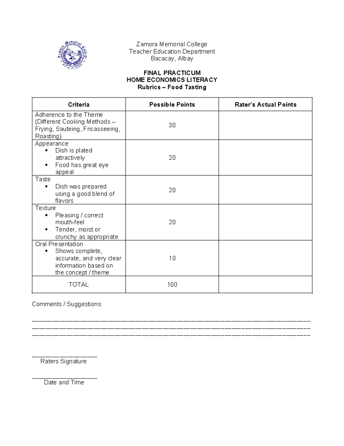 HEL Rubrics - materials - Teacher Education Department Bacacay, Albay ...