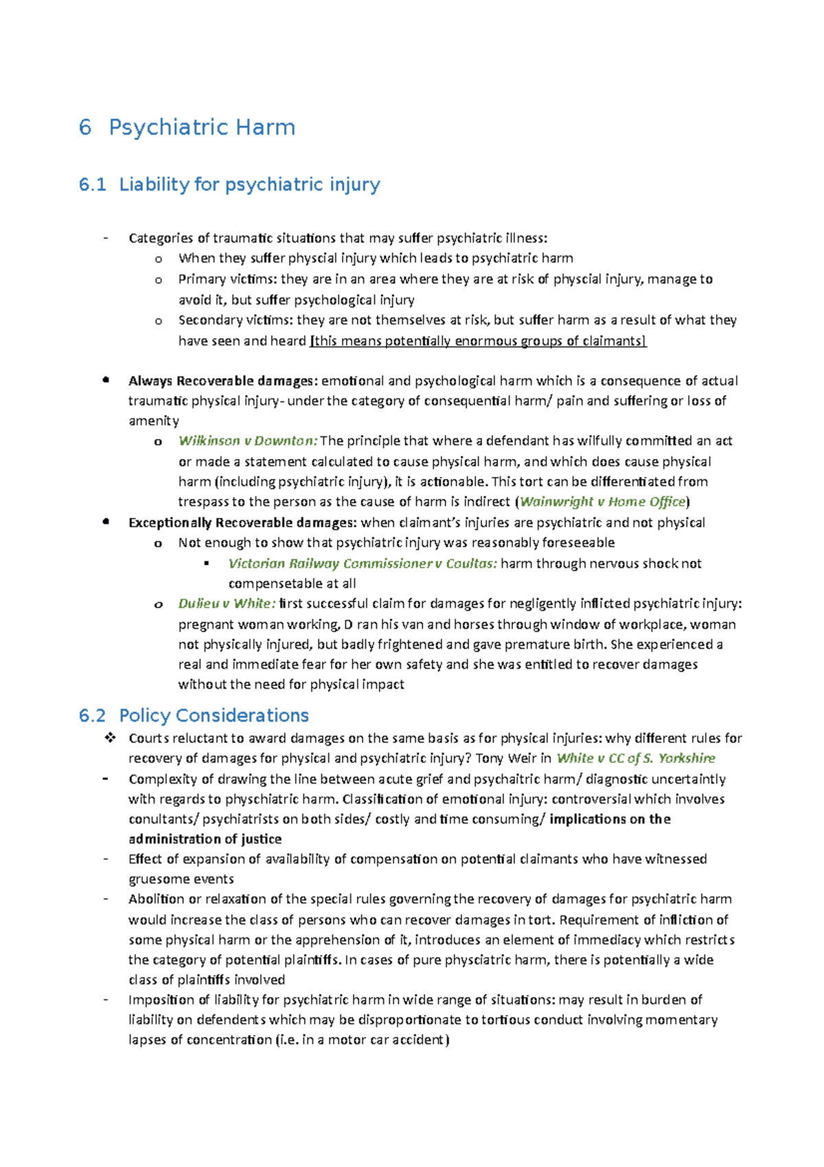 6. Psychiatric Harm 6 Psychiatric Harm 6 Liability for psychiatric