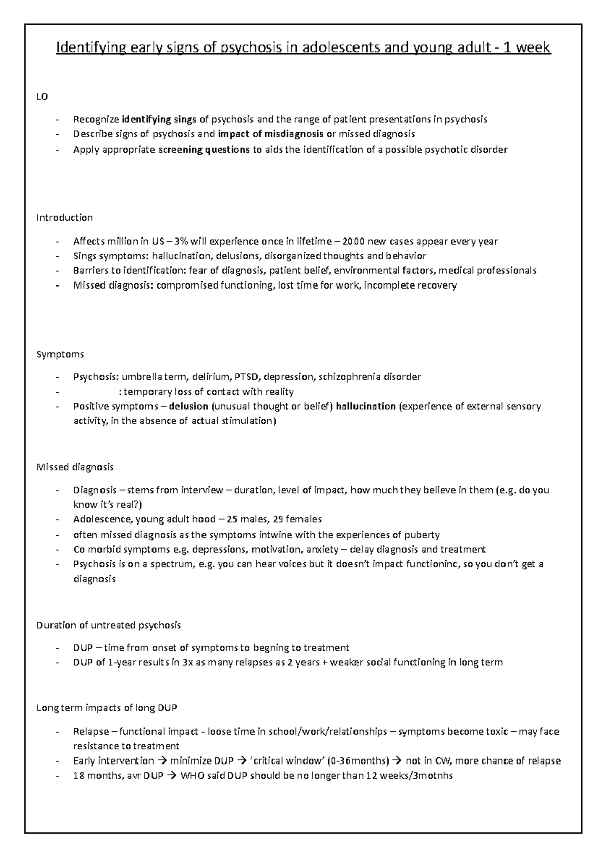 Identifying early signs of psychosis MOOK summary - Identifying early ...