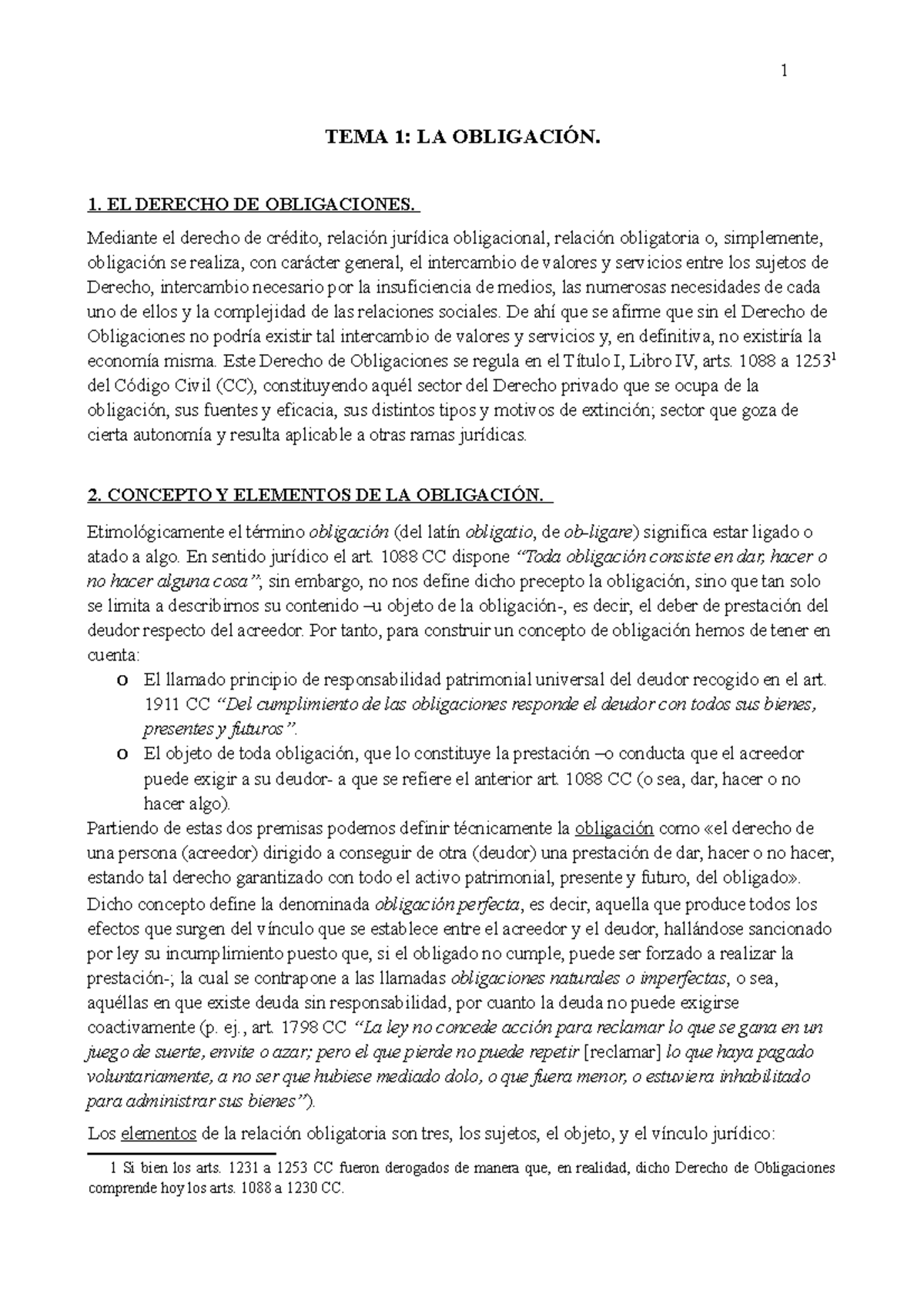 Apuntes Derecho DE Obligaciones Y Contratos - TEMA 1: LA OBLIGACIÓN. 1 ...