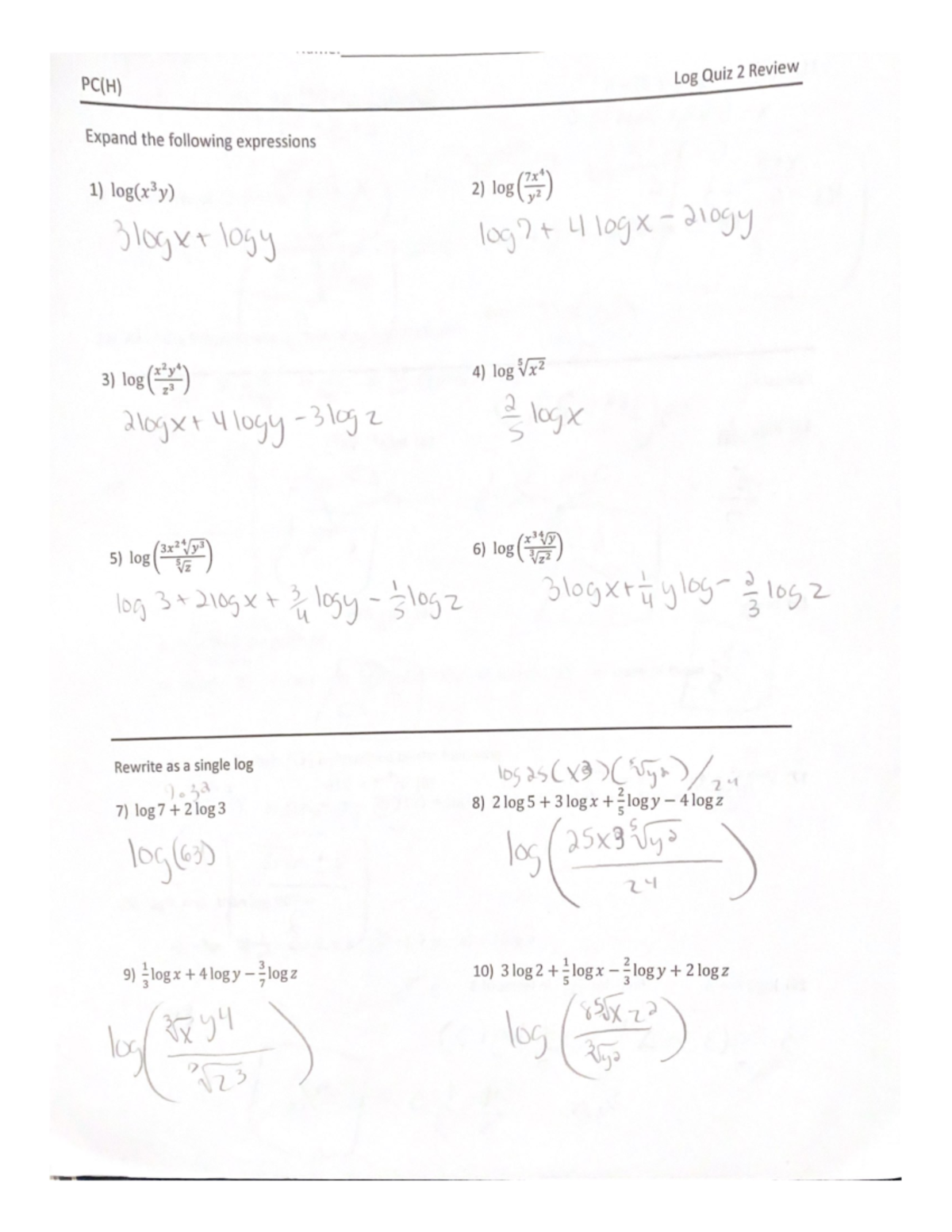 Log Review - Many practice problems of logarithmics. - MAC 1147 - Studocu