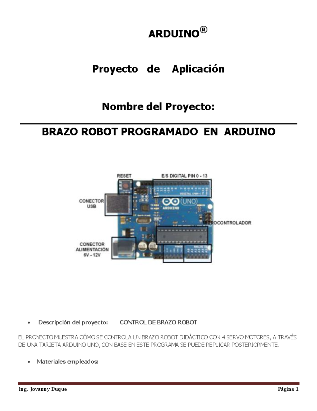 Brazo Robot Programado EN Arduino - ARDUINO ® Proyecto de Aplicación ...