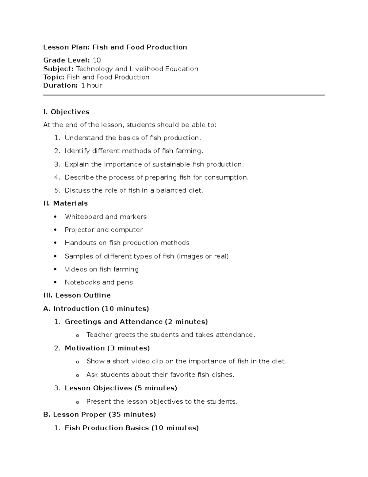 Food processing lesson 1 - Lesson Plan: Fish and Food Production Grade ...