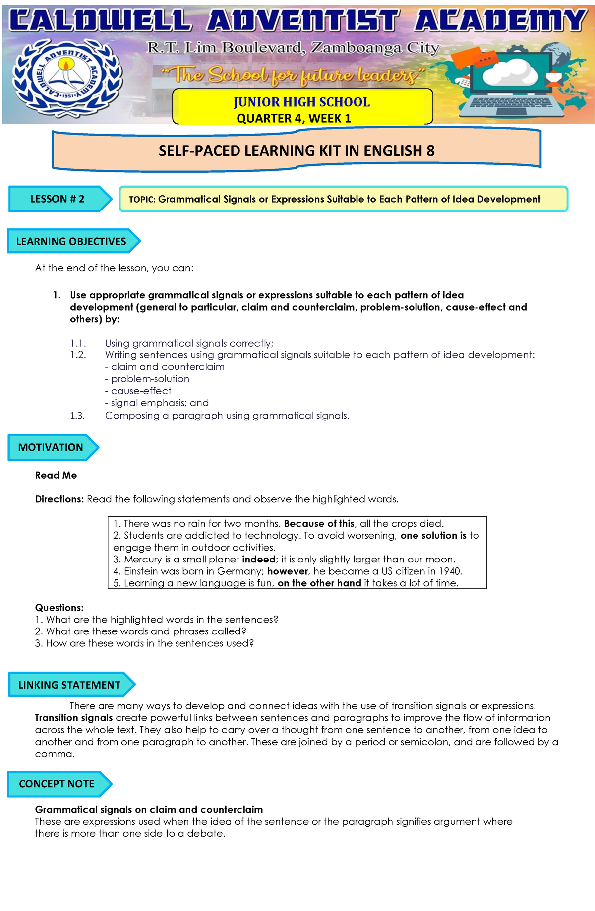 Eng Grammatical Signals Or Expression Suitable To Each Pattern Of 