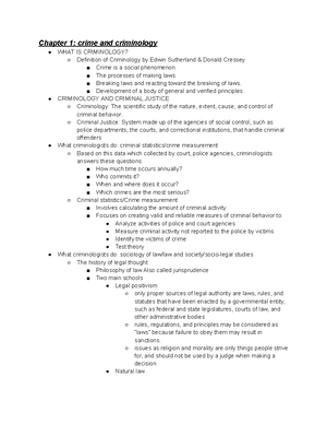 Criminology Lecture Notes - Chapter 1: Crime And Criminology WHAT IS ...