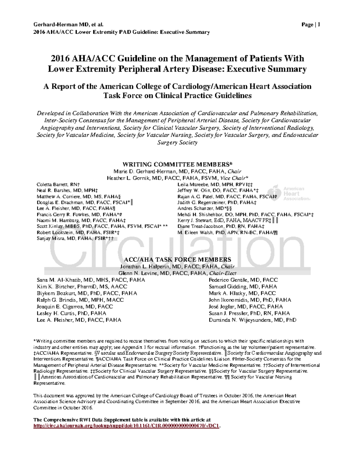 2016 Guideline on the Management of Patients With lower extremity ...