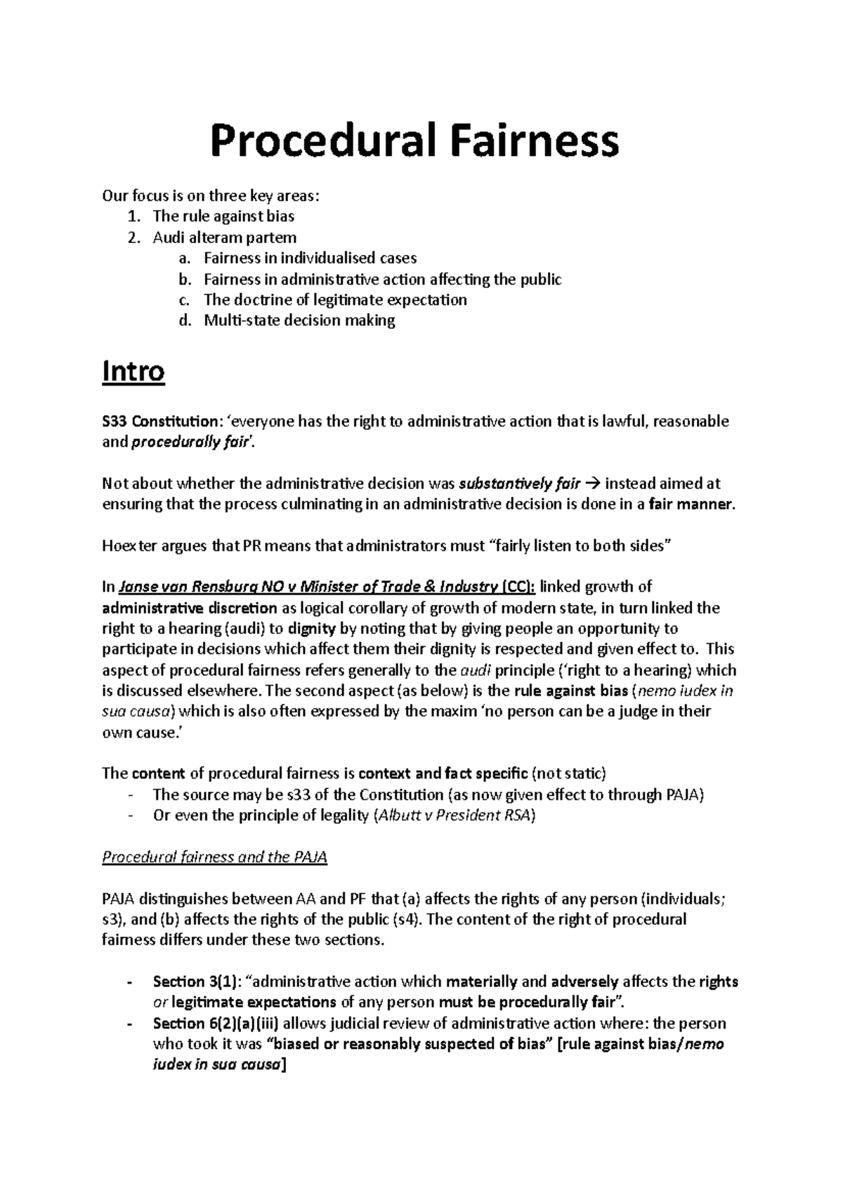 Topic 9 Procedural Fairness Procedural Fairness Our Focus Is On Three Key Areas 1 The Rule