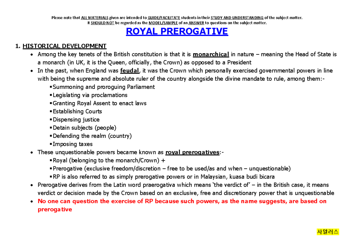 Royal Prerogative BY MR Silas - It SHOULD NOT be regarded as the MODEL ...