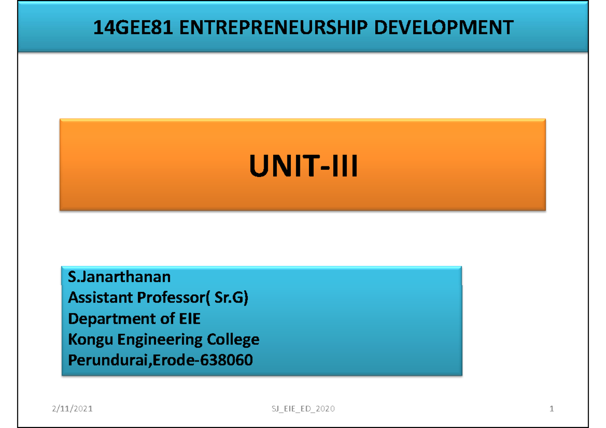 2020 14GEE81 Unit III - Unit III Materials - 14GEE81 ENTREPRENEURSHIP ...
