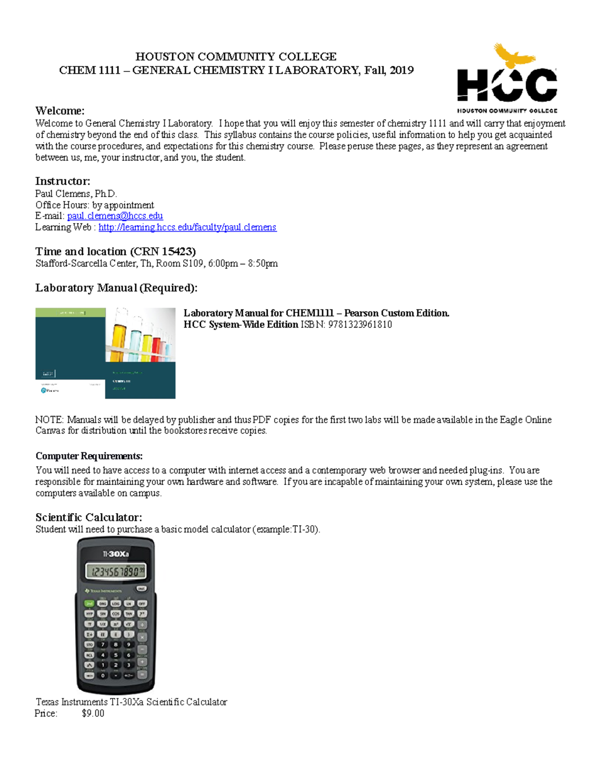 CHEM 1111 – General Chemistry I Laboratory Syllabus (15423) Fall 2019 ...