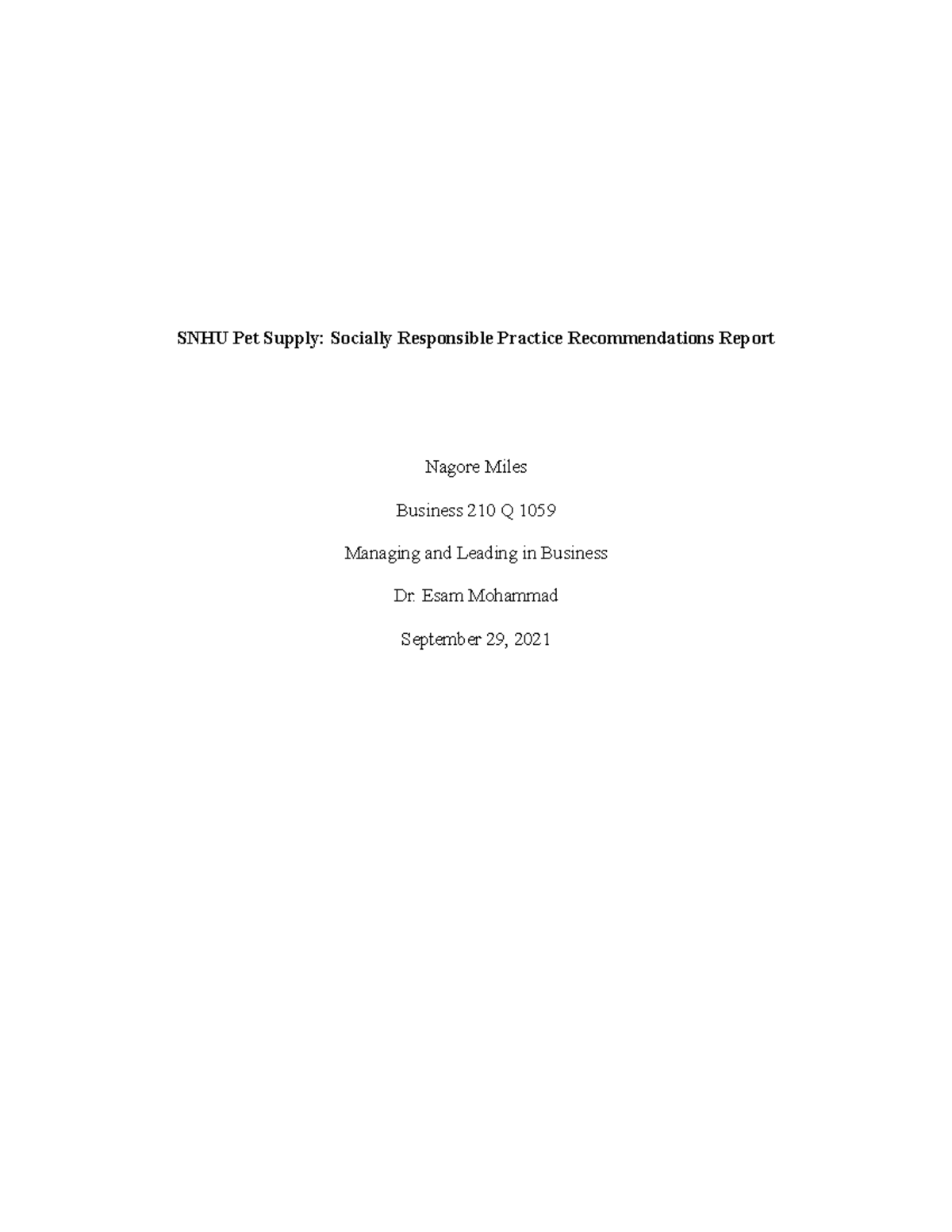 5.3 Assignment- Socially responsible Practice Recommendations - SNHU ...