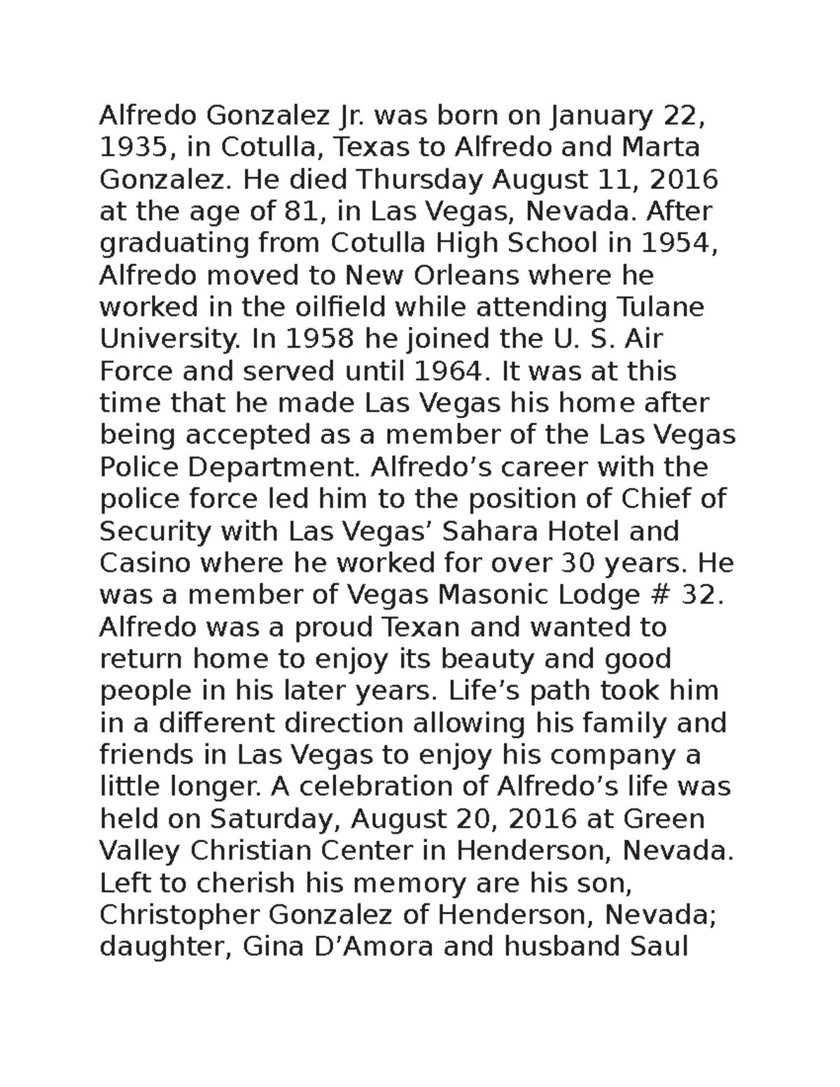 Alfredo Gonzalez Jr Lecture notes 1 Alfredo Gonzalez Jr. was born