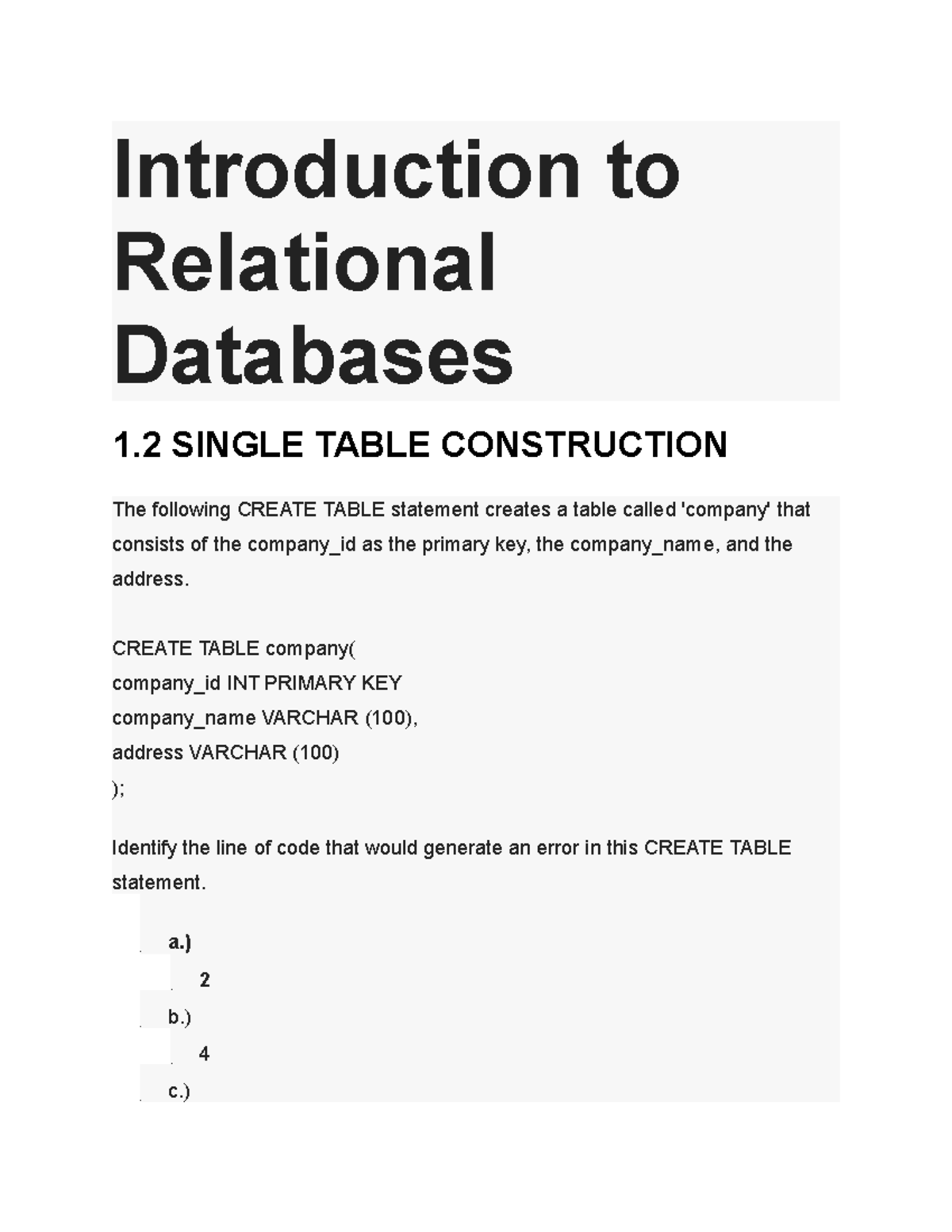 Introduction To Relational Databases Challenge 1 - Introduction To ...